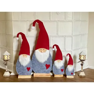 Dekoleidenschaft Wichtel aus Filz in rot/grau mit Herz und Bommel-Mütze, 34,5-85 cm groß, mit stabilem Holz-Standfuß, Weihnachtswichtel, Weihnachtsdeko, Dekofigur, Dekowichtel (mittel)