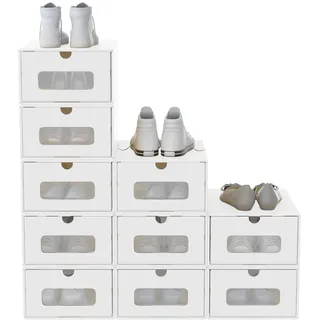 FIVMEN 10x Schuhboxen Stapelbar Kraftpapier Schuhaufbewahrung Aufbewahrungsbox mit Deckel und Transparent Sichtfenster Schuhbox Schuh Organizer, 34,5x23,5x13,5 cm, Weiß