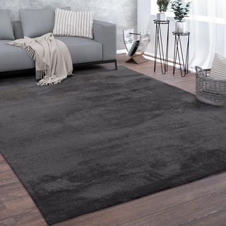 Paco Home Teppich Wohnzimmer Kurzflor Waschbar Weich rutschfest Modern Einfarbiges Muster Dunkel Grau, Grösse:80x150 cm