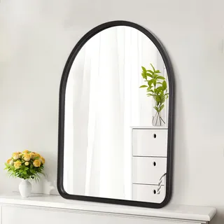 HLFMVWE Schwarz Bogen Spiegel für Wand hölzerne gerahmte Vintage rustikale Bauernhaus Eitelkeit Spiegel Dekor Bad Schlafzimmer Eingang Flur Wohnzimmer New Home