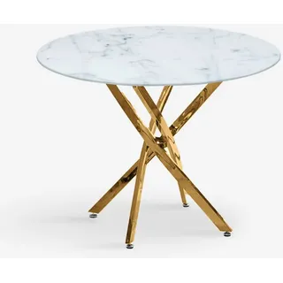 runder Tisch 100cm Glas Marmor-Effekt goldene Beine Wohnzimmer Aurum