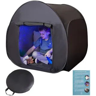 Sensorisches Zelt für Kinder zum Spielen und Entspannen | Hilfsmittel bei Autismus, SPD, Ängsten, Konzentrationsmangel | Dunkle Pop-up Höhle für autistische Kinder | für Zuhause oder Schule | Einzel
