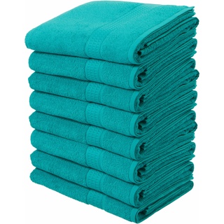 Handtuch MY HOME "Juna" Handtücher Gr. B/L: 50 cm x 100 cm (8 St.), blau (petrol) Handtücher Badetücher im Set und als Serie, Handtuchset mit Struktur-Bordüre, 100% Baumwolle