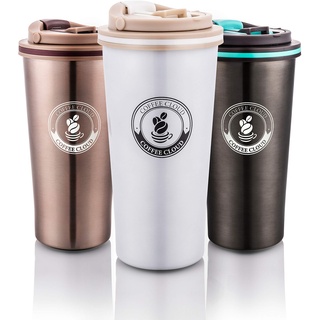 Coffee Cloud Edelstahl Kaffeebecher 500ml | Doppelwandig vakuumisolierter Travel Mug | Thermobecher aus Edelstahl | Isolierbecher BPA Frei, Leicht & Auslaufsicher (Weiß)