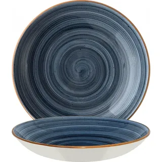 Bonna 6x Suppenteller Pastateller Speiseteller Essteller Salatteller Geschirr Teller tief 25cm 130cl Blau Creme Porzellan rund Aura Dusk Bloom Kantenschutz