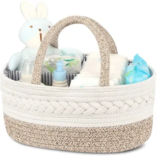 Maliton Wickeltisch Organizer, Baby Organizer Korb, Windel Caddy | Aufbewahrungskorb für den Wickeltisch, Wickelkorb Organizer mit Fächern & Griffen, Geschenke für Neugeborene, Braun-M
