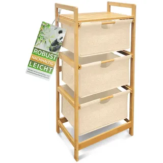 HEIMWERT Wäschekorb Regal 3 Fächer - Stabiler Wäschesortierer aus Bambus Holz - Wäschesammler 44 x 34,5 x 96 cm groß für Badezimmer und Schlafzimmer I Wäsche Organizer mit Textil Korb (Naturweiß)