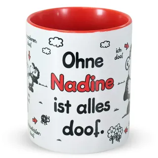 Sheepworld »Ohne ... ist alles doof.« Tasse mit Wunschnamen, personalisiert (rot) | Porzellan, 32,5 cl, Tasse mit Namen | Geschenk personalisiert | L1370
