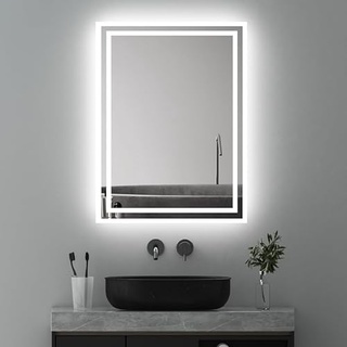 Goezes LED Badspiegel mit Beleuchtung 40x60cm Badezimmerspiegel 6500K Kaltweiß LED Badspiegel Rechteckiger Badezimmer LED Bad Spiegel mit Beleuchtet, Lichtspiegel Schminkspiegel mit Licht