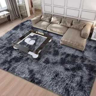 ASIinnsy Hochflor Teppich Wohnzimmer Flauschig Shaggy Weich Modern Grau Teppich Schlafzimmer Kinderzimmer Deko Langflor Teppiche Groß rutschfest Plüsch-Teppiche (Schwarzgrau, 200 x 300 cm)
