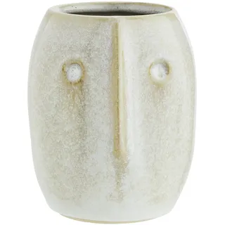 Madam Stoltz kleine Vase mit Gesicht-Prägung Steingut beige Offwhite Skandi Boho