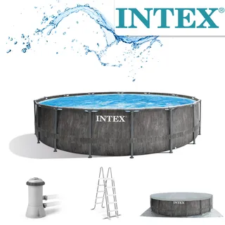 Intex Premium Frame Pool Set Prism Greywood Ø 457 x 122 cm