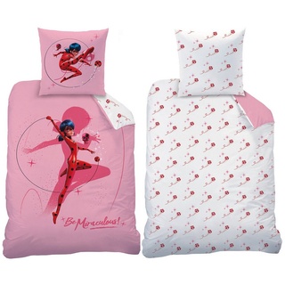 Kinderbettwäsche Miraculous Ladybug Bettwäsche Shadow Biber / Flanell, BERONAGE, 100% Baumwolle, 2 teilig, 135x200 + 80x80 cm rosa|weiß