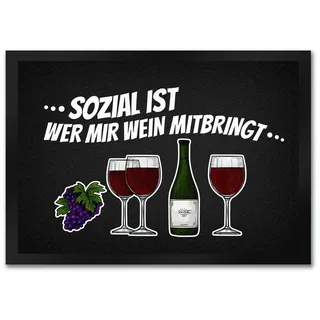 speecheese Fußmatte Sozial ist wer mir Wein mitbringt Fußmatte Rotwein Weißwein Weinglas 35 cm