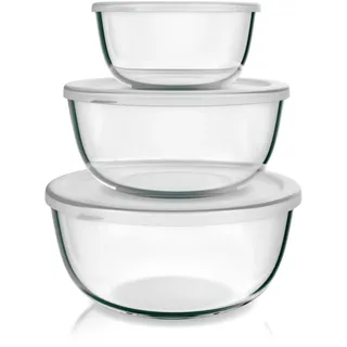 Arendo Salatschüssel Glas 3er Set 1100ml/2700ml/4400ml