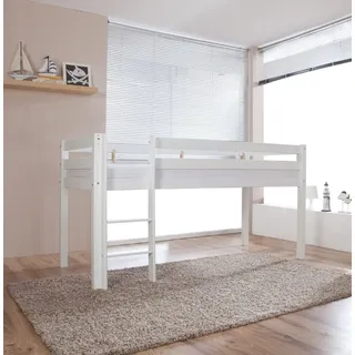 RELITA Hochbett Alex 90 x 200 cm inkl. Rollrost Buche massiv weiß lackiert