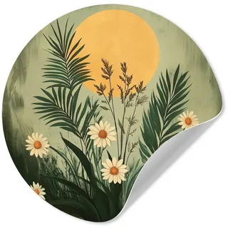 MuchoWow Wandsticker Blumen - Blätter - Sonne - Grün (1 St), Tapetensticker Selbstklebend, Wandbild Wohnzimmer, 80x80 cm 80 cm x 80 cm x 0.1 cm