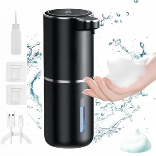 Seifenspender Automatisch mit Sensor Infrarot, 4 Stufen einstellbar&Batterieanzeige, 380ml Elektrischer Seifenspender, USB-Aufladung, IPX5, Schwarz
