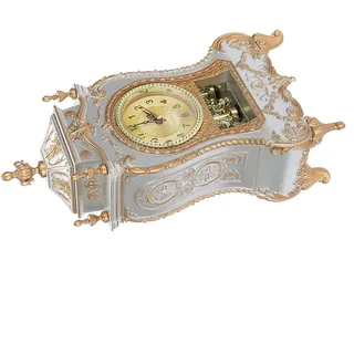 Dioche Vintage-Tischuhr, Hohe Gold-Kaminuhr, Kunststoff, Vintage-Stil, Kunststoff-Tischuhr, Antikes Zuhause, Hotel, Dekorative Schreibtischwecker (Weiss)