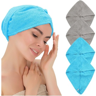 Emmy Home Turban-Handtuch Haarturban, 100% Baumwolle (4-St), mit knopf blau