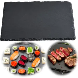 LS-LebenStil XXL Schieferplatte 40x30cm Schwarz - Naturschiefer-Platten - Rechteckig - Servierplatte Schieferteller Tischset Sushi Deko Tablett Tapas-Teller Schiefertafel Steinplatte Tafelplatte