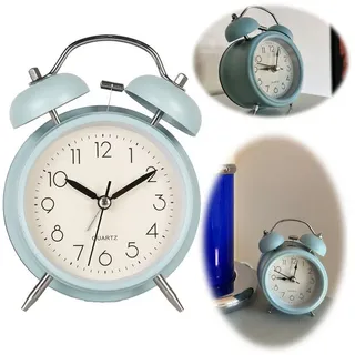 LS-LebenStil Glockenwecker Vintage Metall Quarzwecker Blau 13x9cm Retro Analog Nostalgie Nostalgie Wecker Schlafzimmer Nachttisch Tischuhr blau