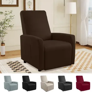 MeYuxg Sessel Überzug, Sesselbezuge mit Taschen,1-Sitzer Sesselbezug,4-Teilig All-Inclusive wasserdichte Stretch Sesselschoner für Relaxsessel, Fernsehsessel(Dunkles Kaffeebraun)