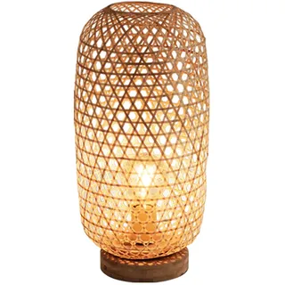GLOBO Tischleuchte Bambusgeflecht Tischlampe Bambus Beistellleuchte Boho Wohnzimmer, natur, 1x E27 Fassung, DxH 22x46 cm