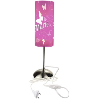 CreaDesign TI-1032-02 Schmetterling rosa Nachttischlampe Kinderzimmer mit Namen, Kinder Tischlampe/Schlummerlicht mit Schalter für Steckdose, E14, 38 cm hoch
