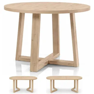 Runder ausziehbarer Esstisch TERRA Ø 90–166 cm – Scandi-Buche – für 4–8 Personen – Wohn- und Esszimmertisch – Beine aus Massivholz