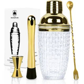 Raisaplin 4 Stück Glas Cocktail - Family Bar Primary Bar, Werkzeuge für die Mischung von Getränken einschließlich Glas Barkeeper, 10 "Cocktail-Suppe, super lange Getränke Mixer und Doppel Mixer