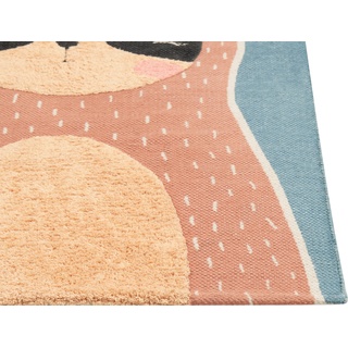 Beliani, Teppich, Kinderteppich Baumwolle blau / orange 80 x 150 cm Faultier-Motiv ISAK (80 x 150 cm)