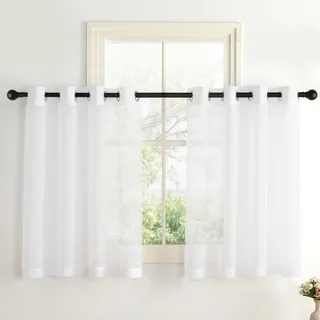 PONY DANCE Scheibengardinen 90 cm Hoch Stores Gardinen Weiss Transparent Vorhänge Weiß Durchsichtig Voile Gardine mit Ösen H 90 X B 140 cm Sheer Curtains Kurzgardine Bistrogardine 2er Set