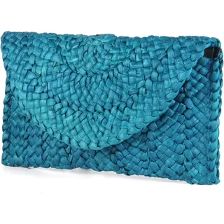 Syrads Damen Stroh Abend Clutch Geldbörse Sommer Strand Handtasche Stroh gewebte Umschlagtasche,Blauer See