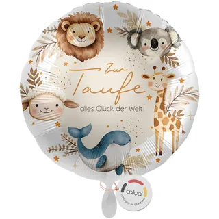 balloa Folienballon Zur Taufe mit Tieren Löwe Koala Giraffe Schaf und Wal, Geschenk zur Taufe für Jungen und Mädchen, Helium geeignet Luftballon, dekorative Deko für Kirche Zuhause und Feier, 33cm