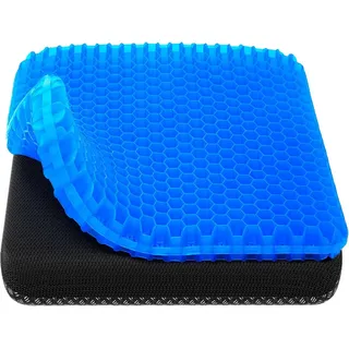 HSSGGV Gel-Sitzkissen mit Waben-Design, Rutschfester Bezug, Atmungsaktiv, für Auto, Bürostuhl und Rollstuhl (Blau, 44 * 39 * 4)