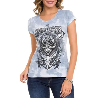 Cipo & Baxx Damen T-Shirt Rundhalsausschnitt Kurzarm Baumwollmix Shirt Glitzersteinchen Design Tops Frau Sommer Outfits für Casual Klamotten Teenager Mädchen WT352 - XL