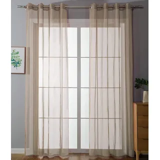 Gardinenbox 2er Set Ösenvorhänge Transparent »Uni« Gardine HxB 175x140 cm Sand Stores Vorhang Ösen Bleibandabschluß Wohnzimmer, 20332-cn2