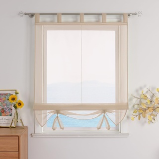 ESLIR Raffrollo mit Schlaufen Gardinen Küche Raffgardinen Transparent Schlaufenrollo Vorhänge Modern Voile Sand BxH 80x155cm 1 Stück