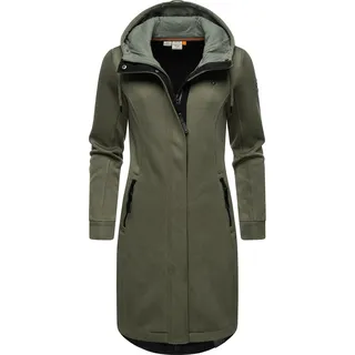 Ragwear Damen, leichter Rippstrick-Übergangsmantel lang windabweisend mit Kapuze Letti Long Bonded Olive Gr. M - M