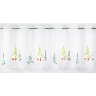 Clever-Kauf-24 Scheibengardine Bestickt Winterlandschaft HxB 48x140cm Weihnachten weiß Winter 2572