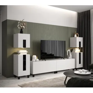Furnitech Wohnwand Wohnzimmer | Wohnzimmer Möbel mit LED Weiß | Hängend Wohnwand Modern | Wohnzimmer Schrankwand mit Regale und TV Schrank (Future C94-22W-FB-M4-1A)