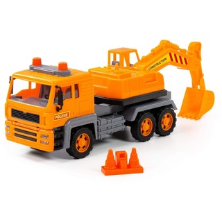Polesie Spielzeug LKW Bagger 88963 Pylonen, Schwungantrieb, bewegliche Schaufel orange