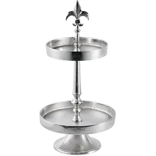 Etagere Lilie 2-Stöckig Dekoteller Schale Deko Dekoration - Servierplatte Groß aus Metall Aluminium - Silber Luxus - Tischdeko Hochzeit - Weihnachtsdeko für Wohnzimmer, Esszimmer oder Küche - 57 cm