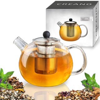 Creano Teekanne mit Siebeinsatz aus Glas 1,6l - Glasteekanne mit Edelstahl-Sieb und Deckel - Ideal zur Zubereitung von Losen Tees - tropffrei