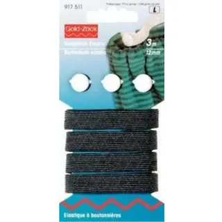 Prym Gummiband Knopfloch-Elastik Gold/Schwarz 12 mm x 3 m