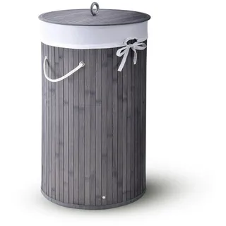 Juskys Bambus Wäschekorb Curly-Round & Grau