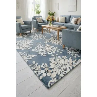 Eurofirany Teppich IMPRESIVE, rechteckig, Höhe: 10 mm, weicher Teppich im Landhausstil mit Hoch-Tief-Struktur blau 140 cm x 190 cm x 10 mm