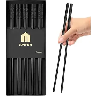 AMFUN 10 Paar Fiberglas-Essstäbchen, Japanische Chopsticks Wiederverwendbare, Legierung Schwarze Essstäbchen, Rutschfeste Essstäbchen Set, Spülmaschinenfest