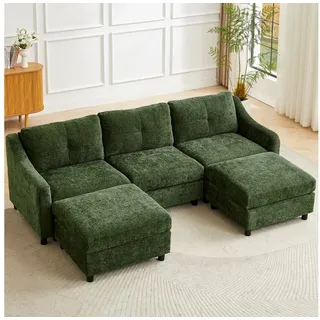 Jiexi Wohnlandschaft Ecksofa Mit Schlaffunktion Kordsofa, L oder U Form Couch grün